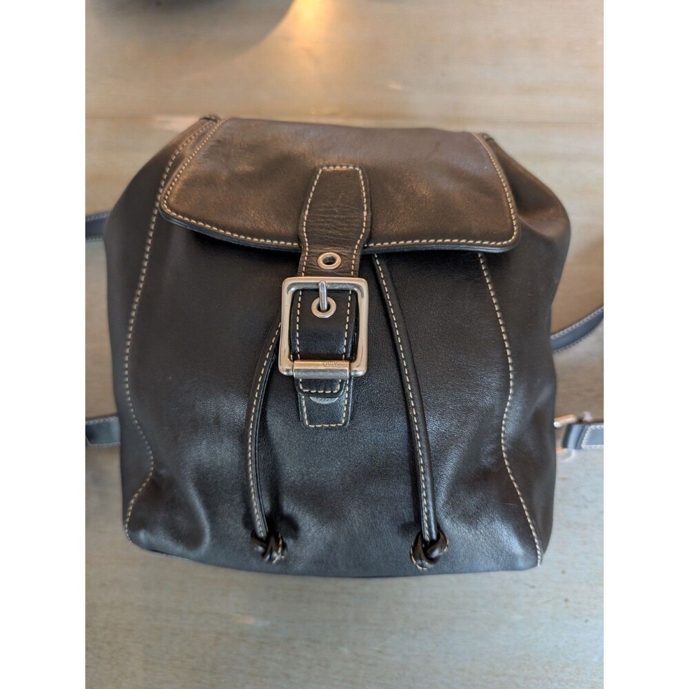 Vintage Coach 9569 Black Leather Legacy Drawstring Backpack Nickel Hardware